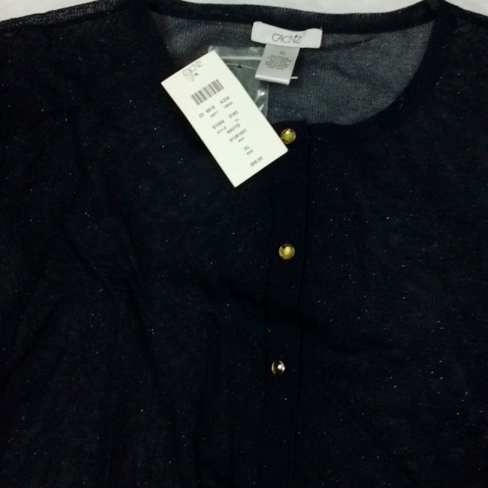 Chache Navy Sheer Top with Gold Accents